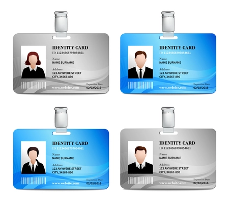 User id card realistic set with male and female photo templates isolated vector illustration