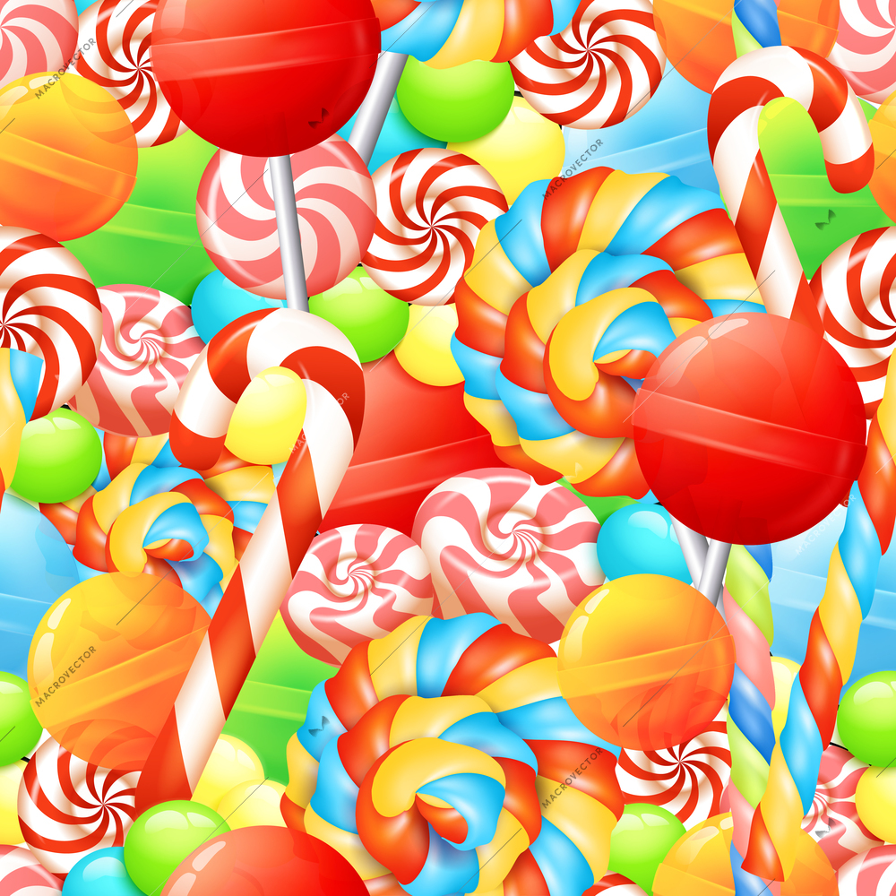 Sweet seamless pattern with colorful candies lollipops and bonbons vector illustration