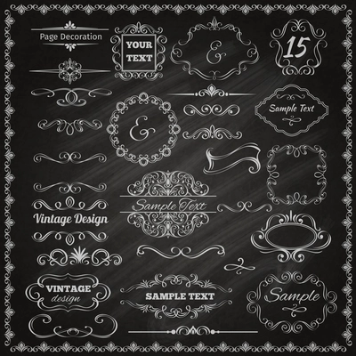 Calligraphic vintage decorative design elements borders and frames set chalkboard vector illustration