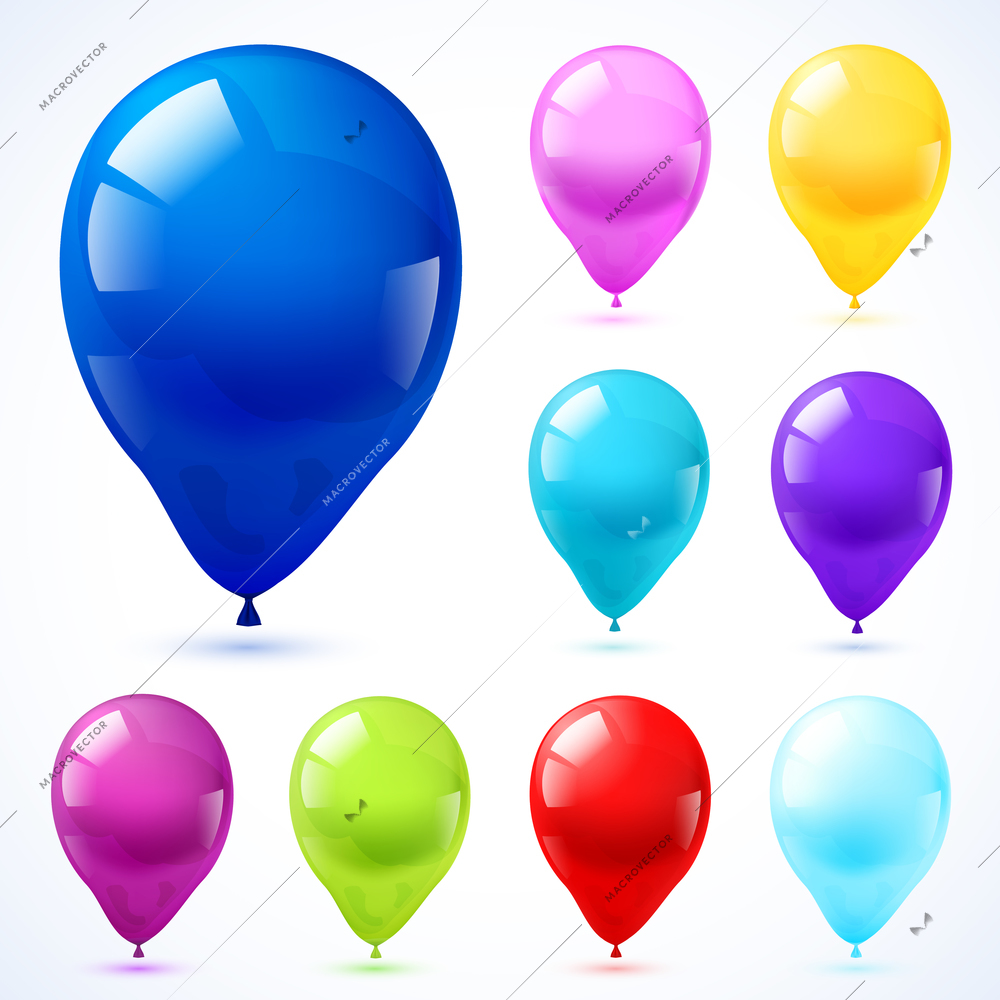 Assorted colors bright glossy  oval shape latex party decoration balloons pictograms collection set abstract isolated vector illustration