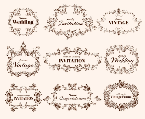 Vintage floral ornate calligraphic frames for wedding and congratulations vector illustration