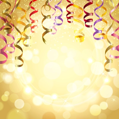Celebration golden color background with realistic festive streamers vector illustration