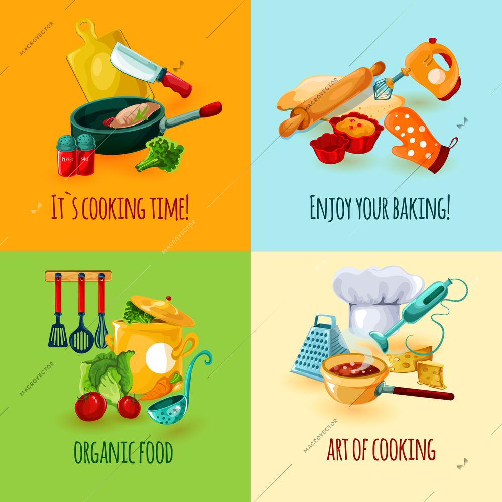 Cooking design concept set with food baking icons isolated vector illustration