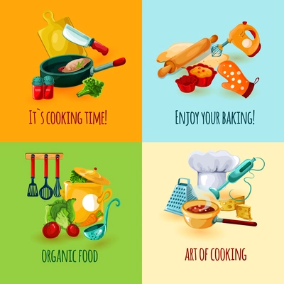 Cooking design concept set with food baking icons isolated vector illustration