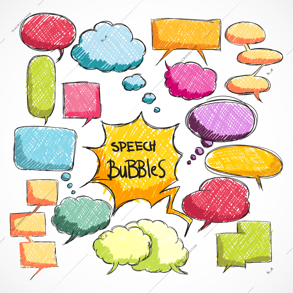 Doodle comic chat bubbles collection isolated vector illustration