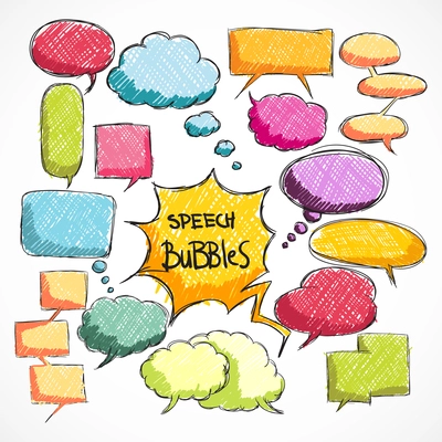 Doodle comic chat bubbles collection isolated vector illustration