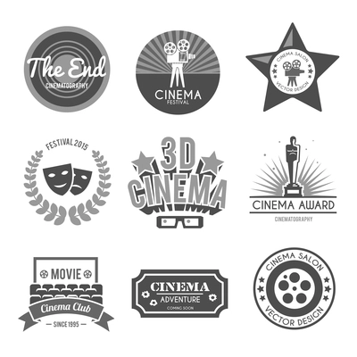 Cinema 3d film clubs retro black labels collection with movie theater entry tickets camera  isolated vector illustration