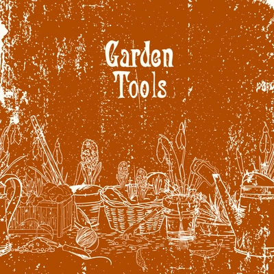 Hand drawn vintage poster with gardening tools vector illustration