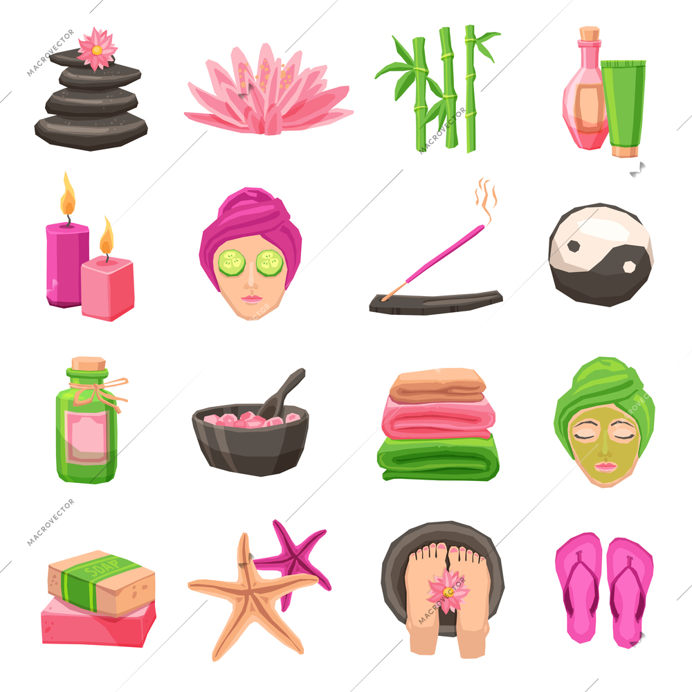Spa and body therapy decorative icons set with isolated vector illustration