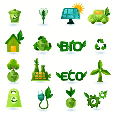 Green ecology and alternative energy with leafs icons set isolated vector illustration