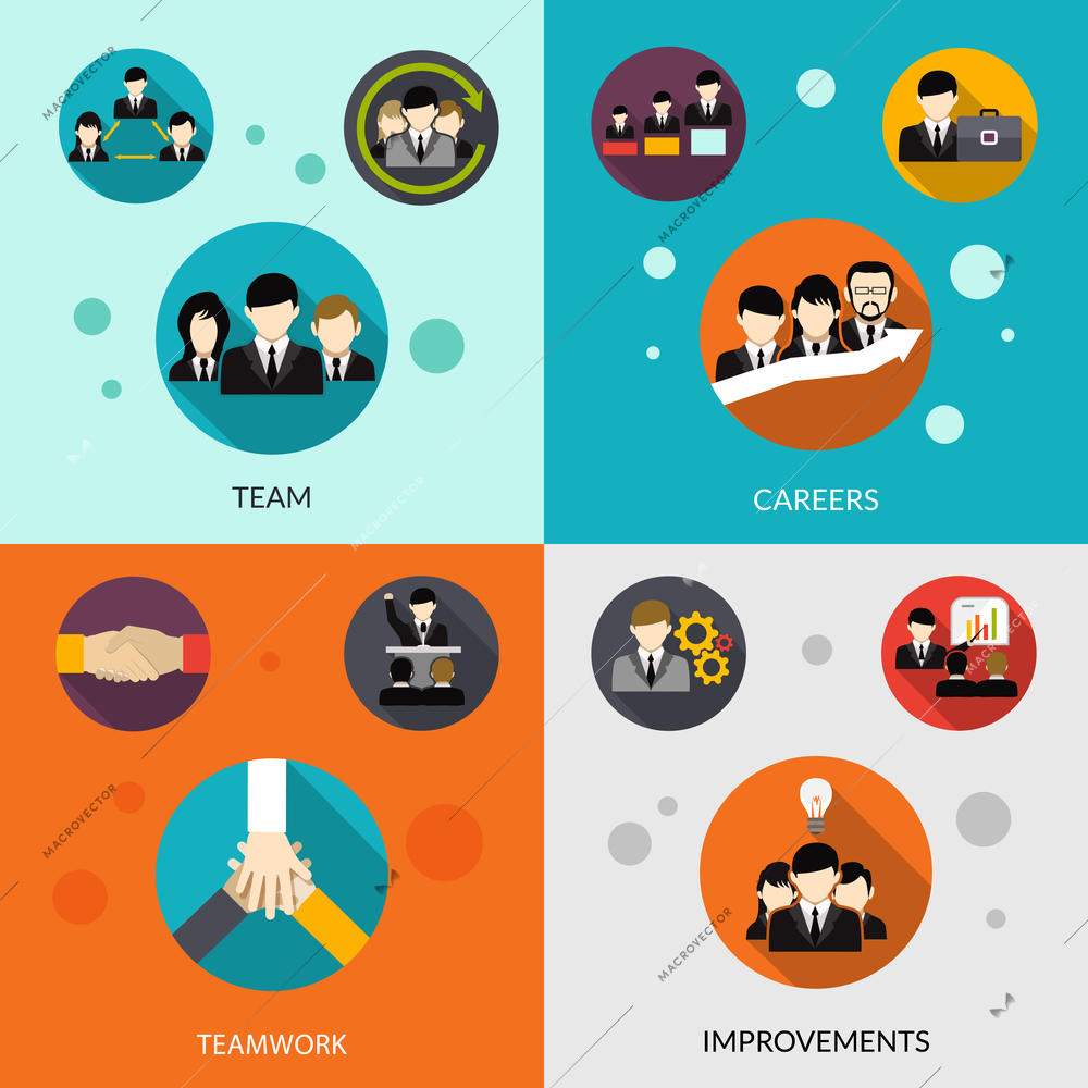 Human resources design concept set with team and career improvement flat icons isolated vector illustration