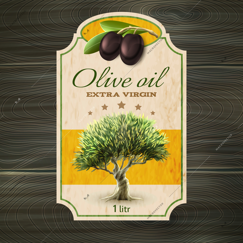 Best quality extra virgin olive oil trade mark bottle or can label with tree abstract vector illustration