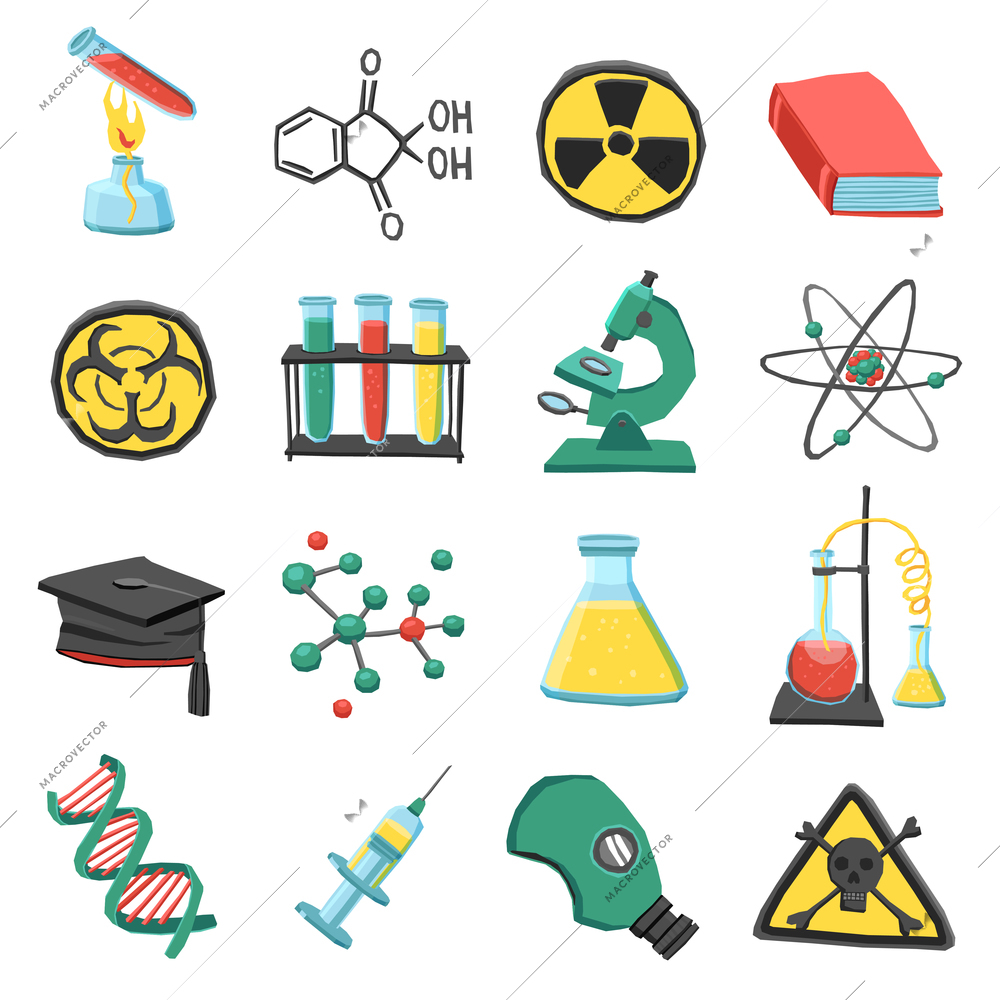 Laboratory chemistry science education icons set isolated vector illustration