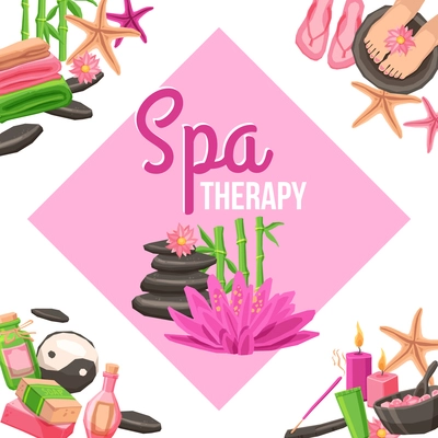 Spa therapy corner set with beauty and health care elements vector illustration