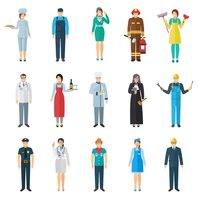 Profession and job avatar with standing people icons set flat isolated vector illustration