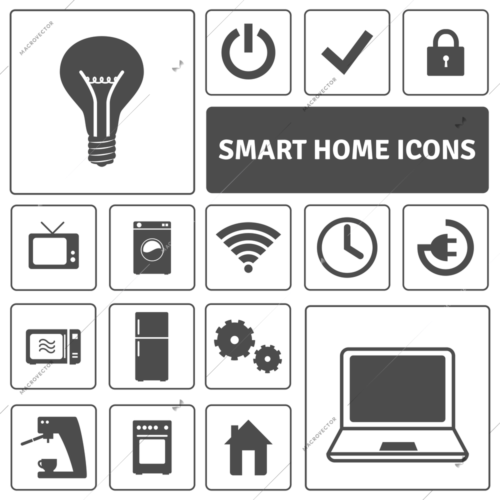 Smart home decorative icons set with automation electronics control symbols  isolated vector illustration