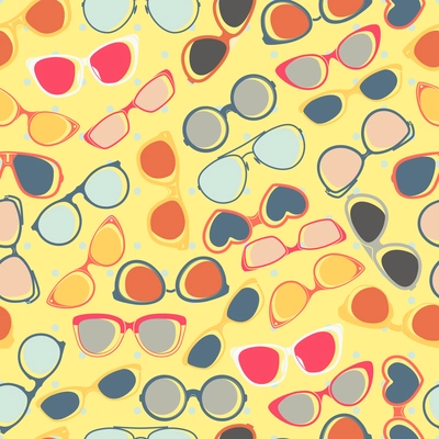 Round and square cat eye and heart shape sunglasses colorful seamless wrapping paper pattern abstract vector illustration