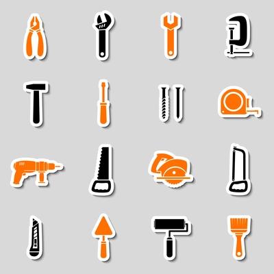 Collection of toolbox stickers isolated vector illustration