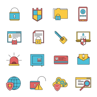 Computer security virus malware removal and protection service shield software line icons collection abstract isolated vector illustration