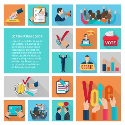 Political elections and voting flat decorative icons set isolated vector illustration