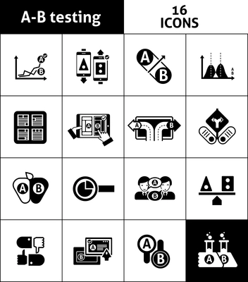 A-b two choice testing icons black set isolated vector illustration