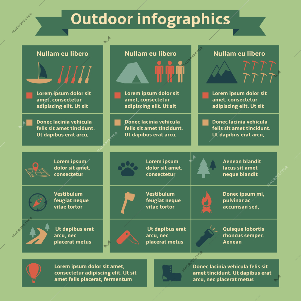 Camping and outdoor recreation travel infographic elements for web design and presentation vector illustration