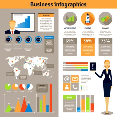 New business successful startup projects man woman statistic infographic 2 flat banners set poster abstract vector illustration