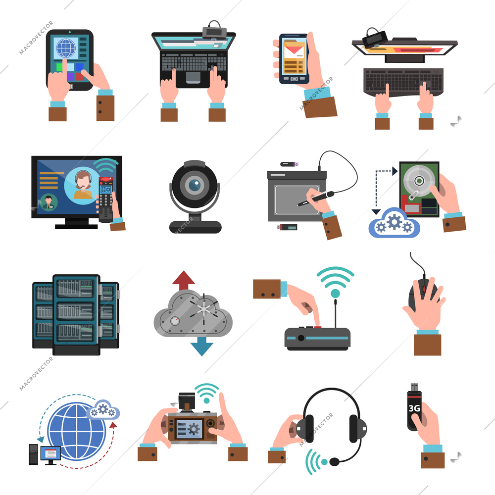 It devices and cloud computing icons flat isolated vector illustration