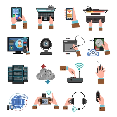 It devices and cloud computing icons flat isolated vector illustration