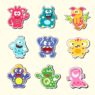 Set of the cartoon monsters symbols isolated vector illustration