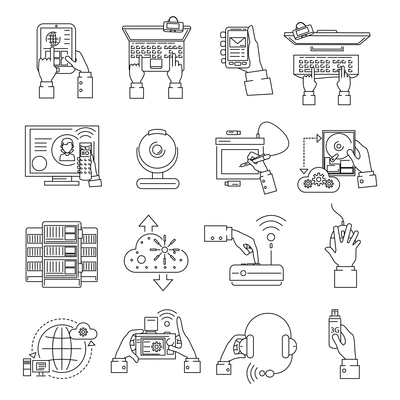 It devices and cloud computing icons line set isolated vector illustration