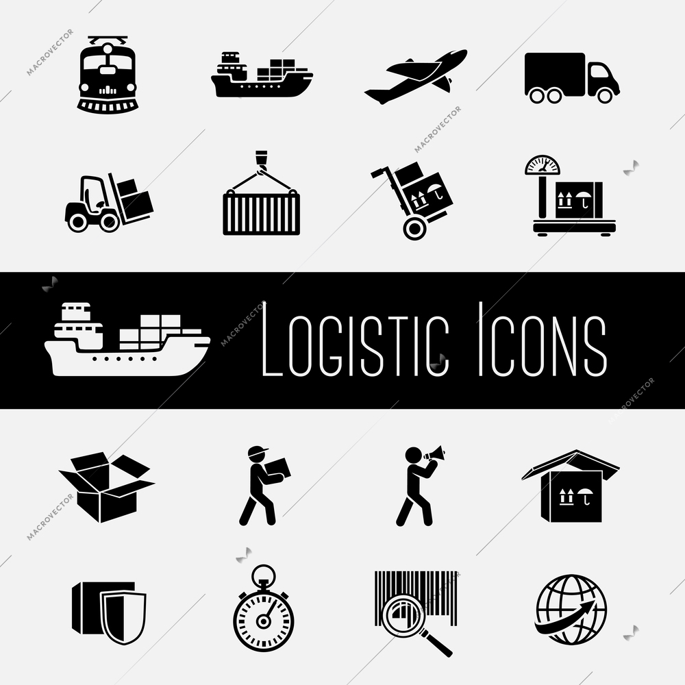 Logistic global supply chain icons set of transportation shipping and delivery isolated vector illustration