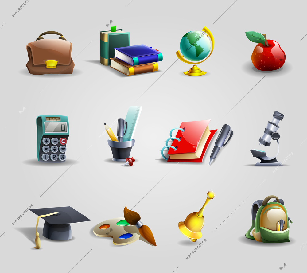 Education and school cartoon icons set with school bag books and stationery shadow isolated vector illustration