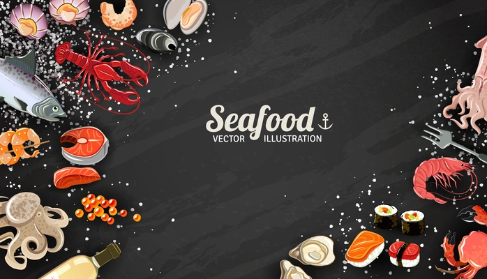 Seafood background with fish prawns and sushi delicacy vector illustration
