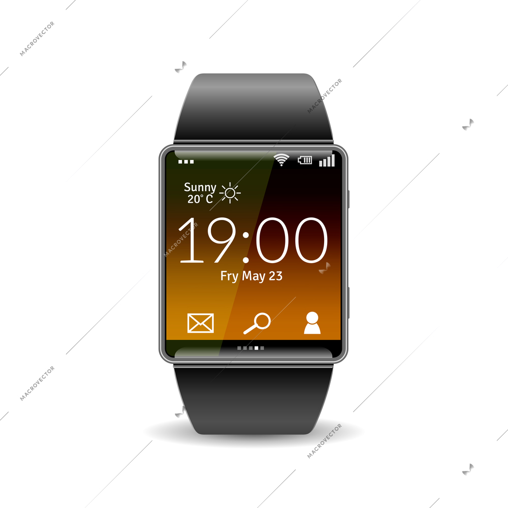 Realistic smart hand watch device isolated on white background vector illustration