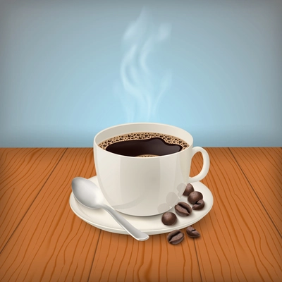 Realistic cup with black classic espresso on the table vector illustration