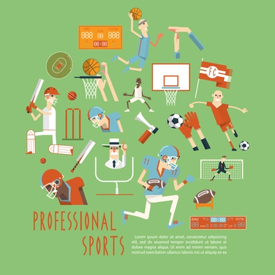 Professional competitive popular team sports matches moments with players arbiters and accessories  concept poster abstract vector illustration