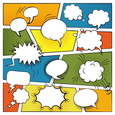 Blank comic speech and sound effects bubbles set flat vector illustration