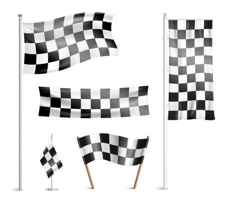 Typical chequered or checkered racing winner team  prize circuit flags indicating finish design collection abstract vector illustration