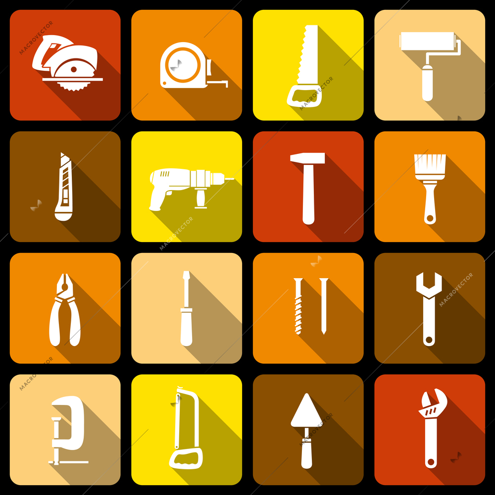 Tools icons set of wrench hammer spanner and screw isolated vector illustration