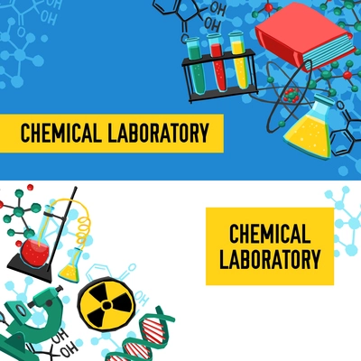 Laboratory horizontal banners set with chemical equipment and research elements isolated vector illustration