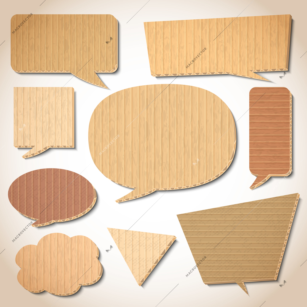 Cardboard speech bubbles design elements set isolated vector illustration