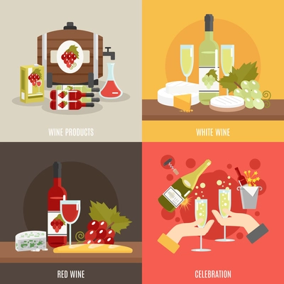 Red and white wine design concept set with celebration flat icons isolated vector illustration