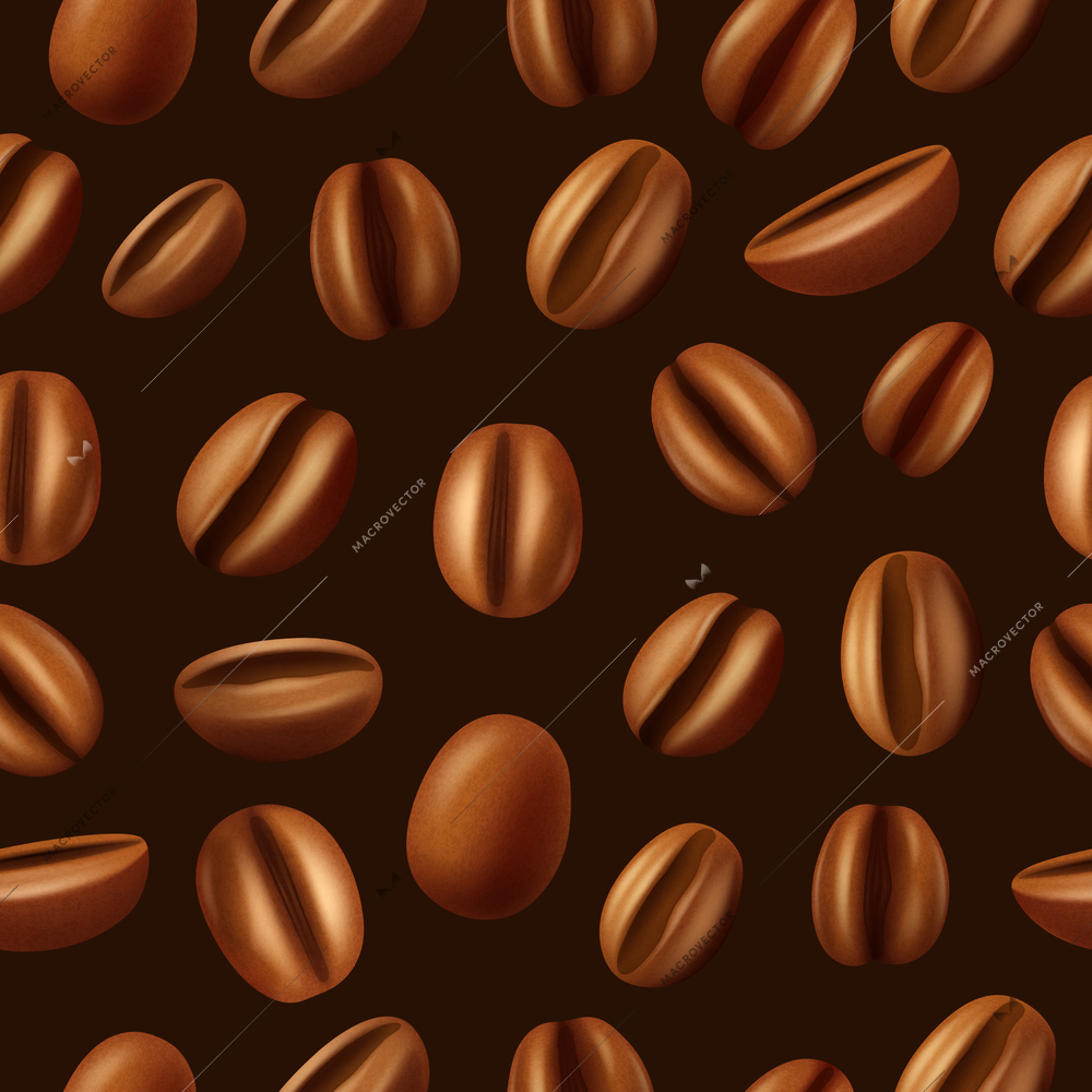 Decorative dried and roasted aromatic mocha coffee beans dark brown background seamless pattern abstract  vector illustration