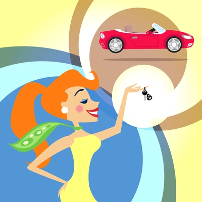 Woman with keys for a new car vector illustration