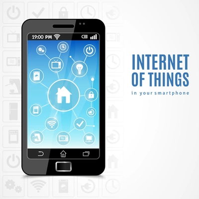 Internet of things concept with realistic smartphone and smart house monitoring icons vector illustration