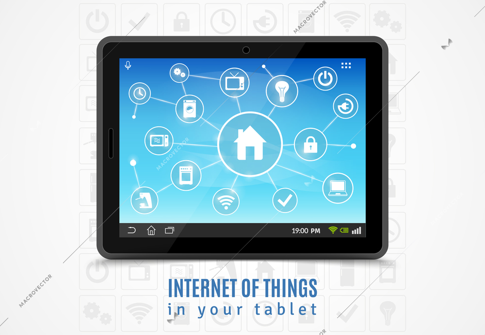 Internet of things concept with realistic mobile tablet and smart home devices symbols vector illustration