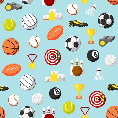 Seamless sports ball and equipment pattern background vector illustration