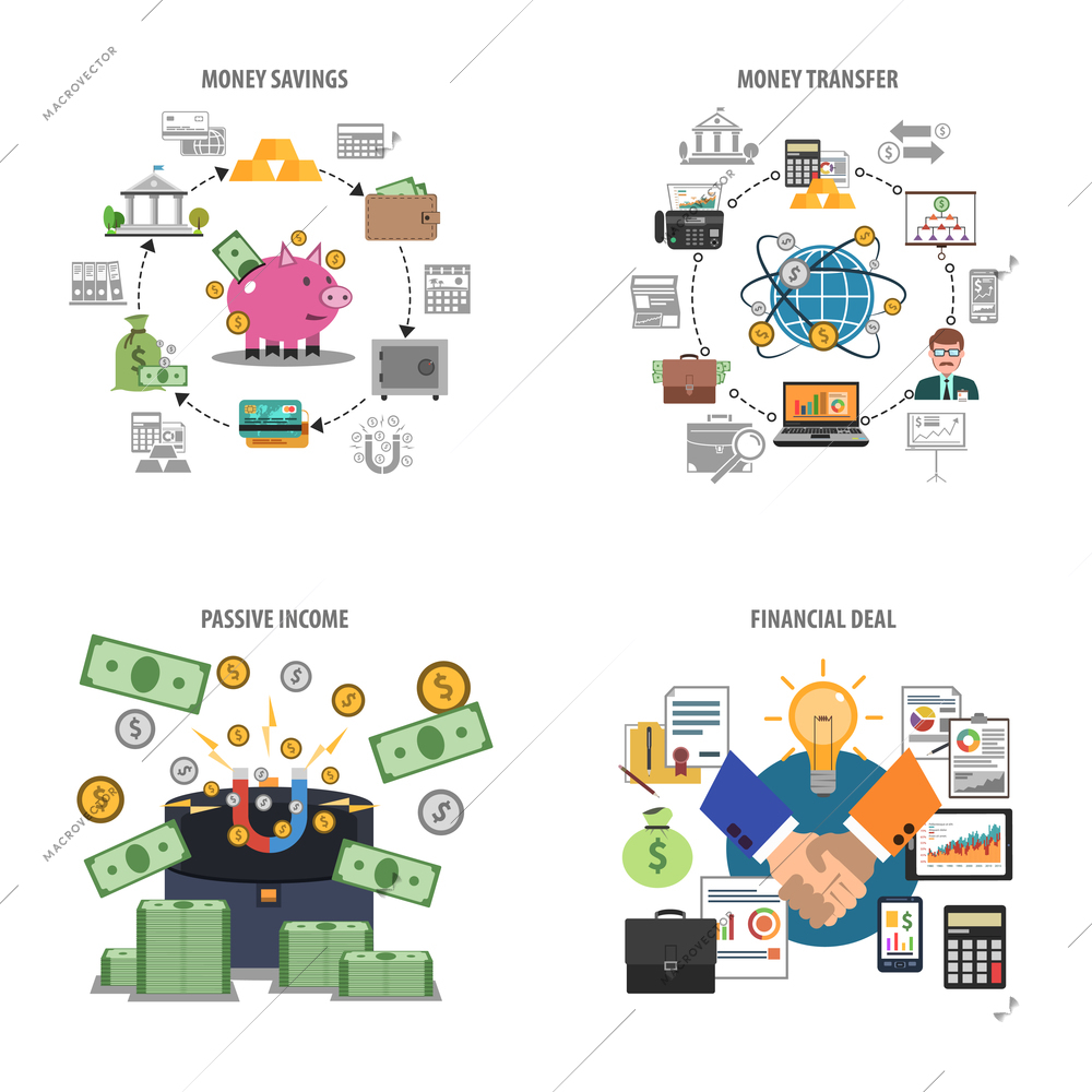 Finance and money savings decorative icons set isolated vector illustration