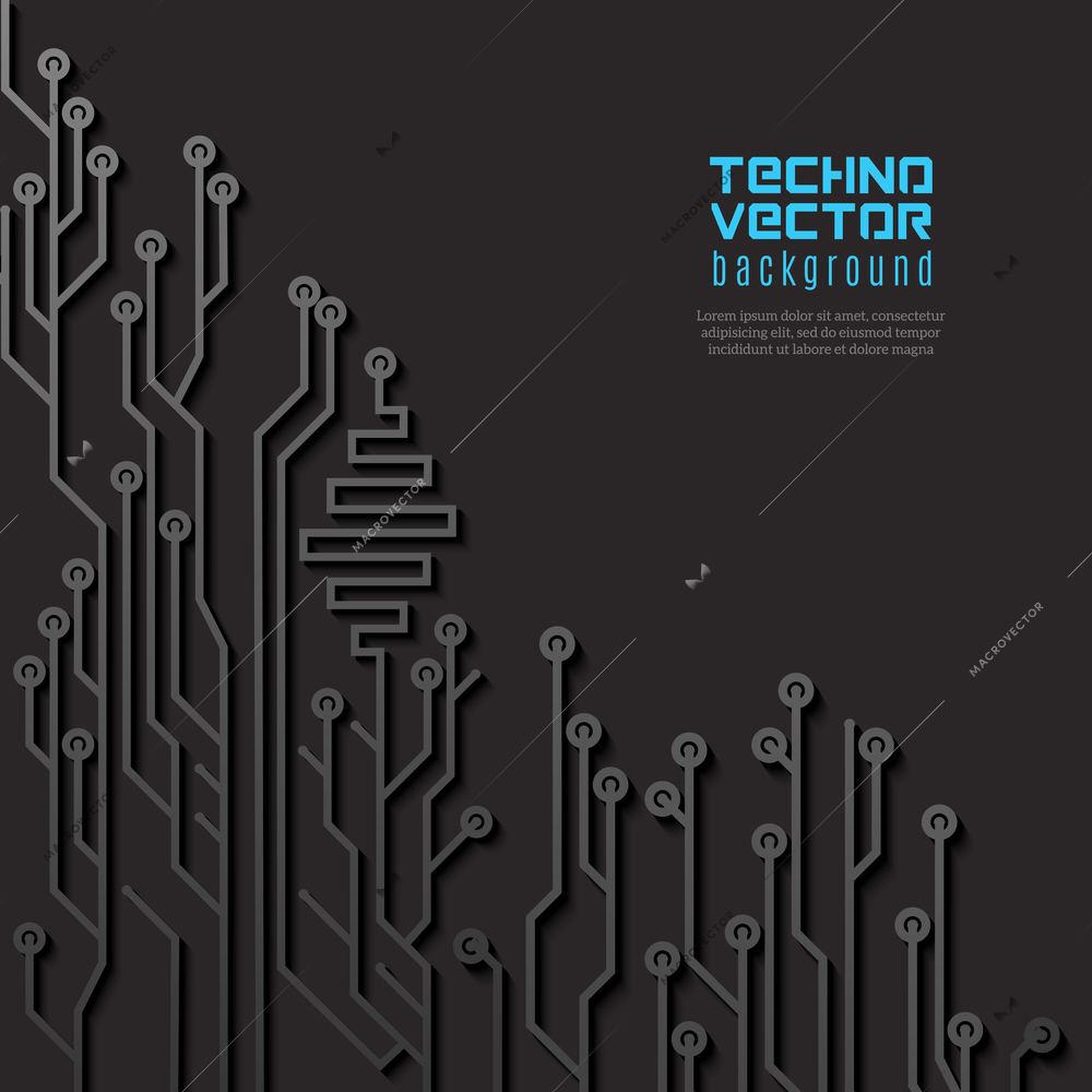 High tech motherboard computer processor circuit on black background vector illustration